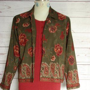 Green Maroon Brown Floral Jacket Blazer Button Up